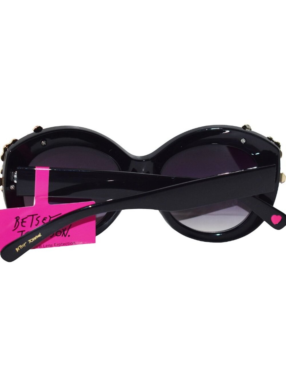 Betsey Johnson Women's Glam Oversized Sunglasses Black Jeweled Frame - Picture 4 of 5